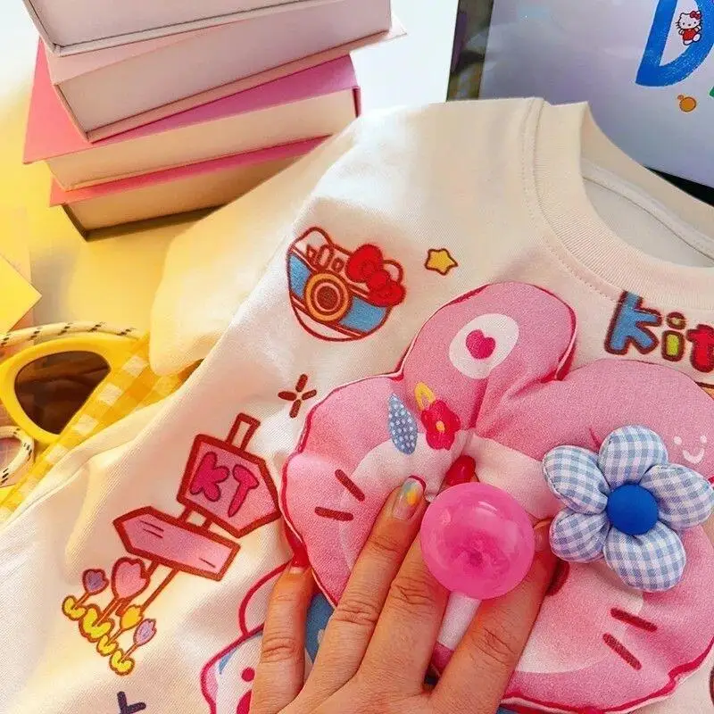 

Girl Cartoon Kawaii Short Sleeved Summer New Princess Round Neck Tops Sweet Fashionable T-Shirt Sweat Wicking Moisture Absorbing