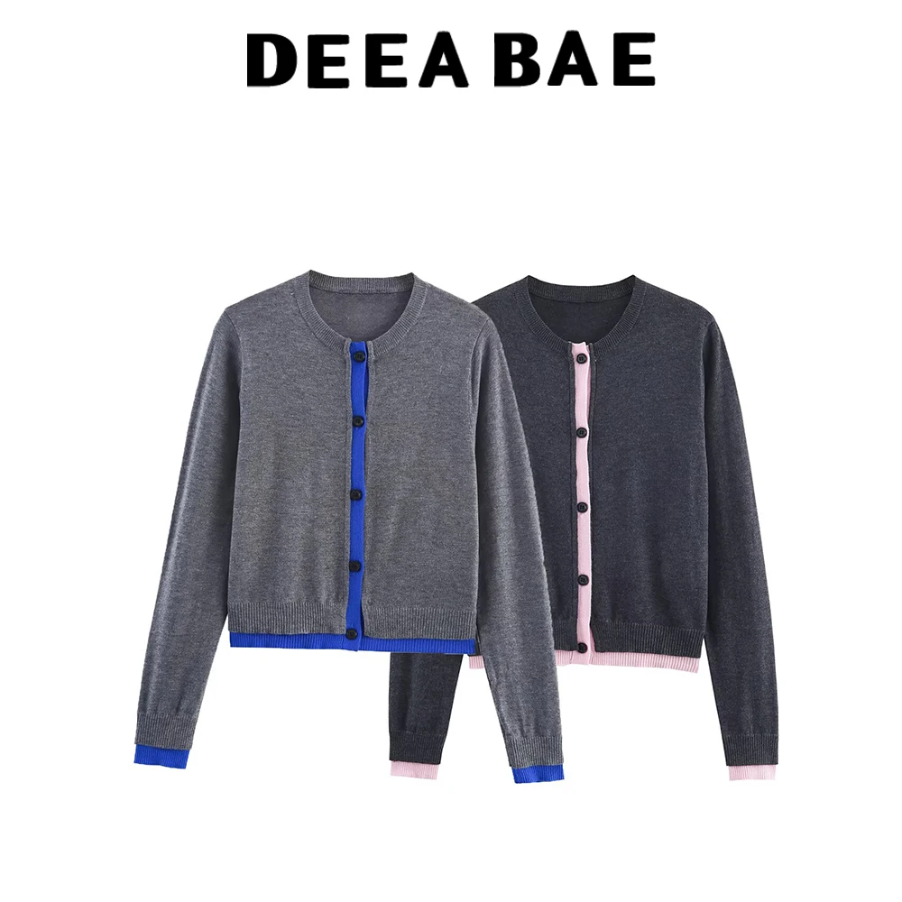 DEEABAE 2025 herfst nieuwe dames luie casual knop splitsen ronde hals lange mouw gebreide jas