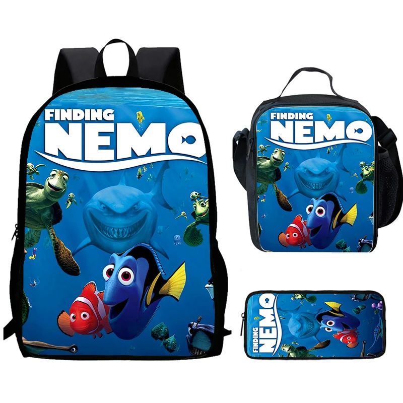 Cartoon Nemo Bookbags Child School Backpack With Lunch Bags Pencil Bags For Age 4-9 ,Light Weight Schoolbags For Boys Girls