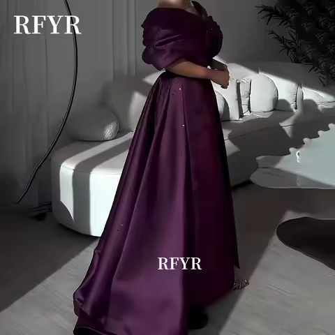 RFYR A Line Celebrity Dress Off Shoulder Party Dress for Arabic Women Satin Evening Dresses vestidos de fiesta Customized