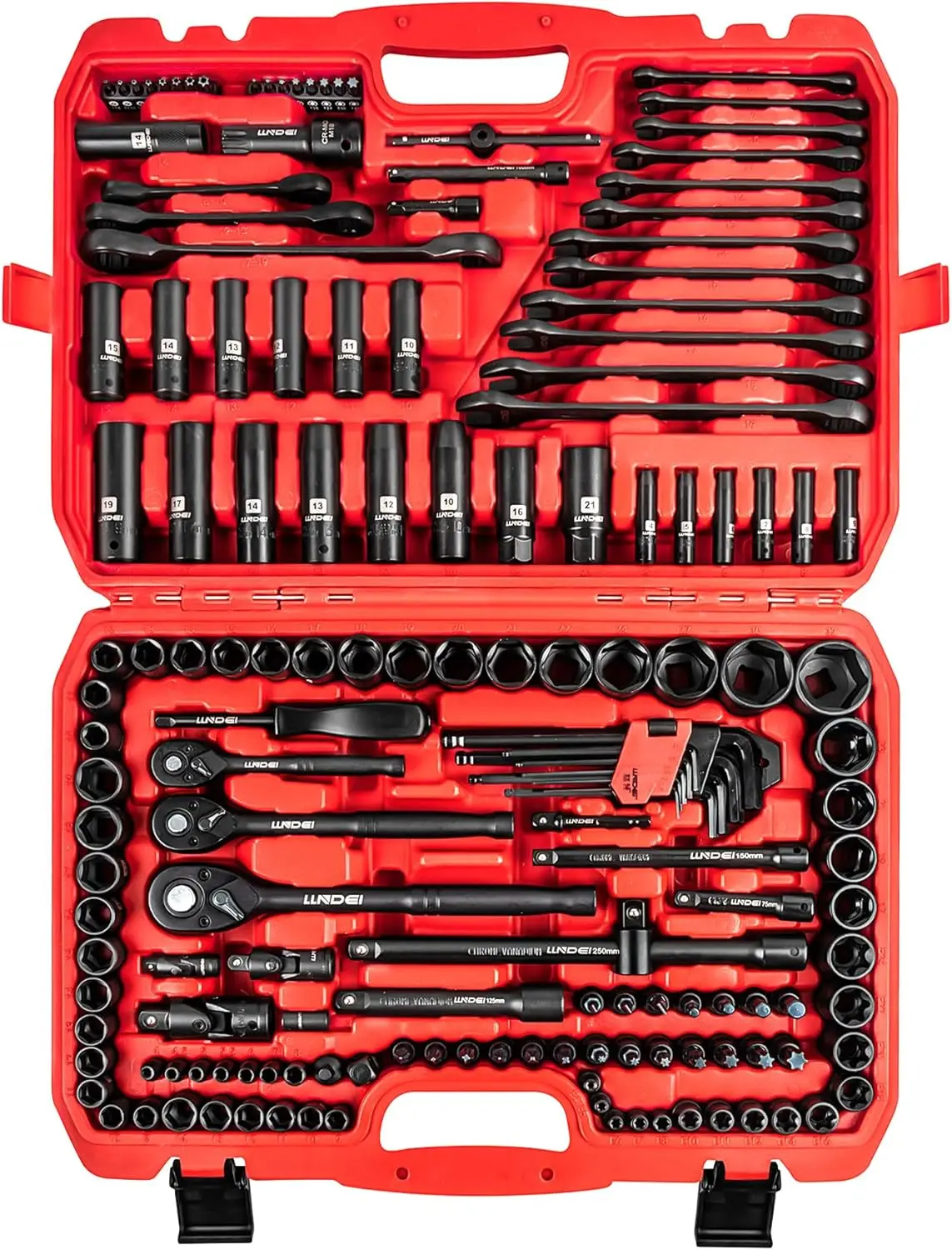 

160 Piece Mechanics Tool Set Metric Socket Set 1 2 1 4 3 8 inch Drive Professional Tool Kit CR V Deep Shallow Kit with Quick