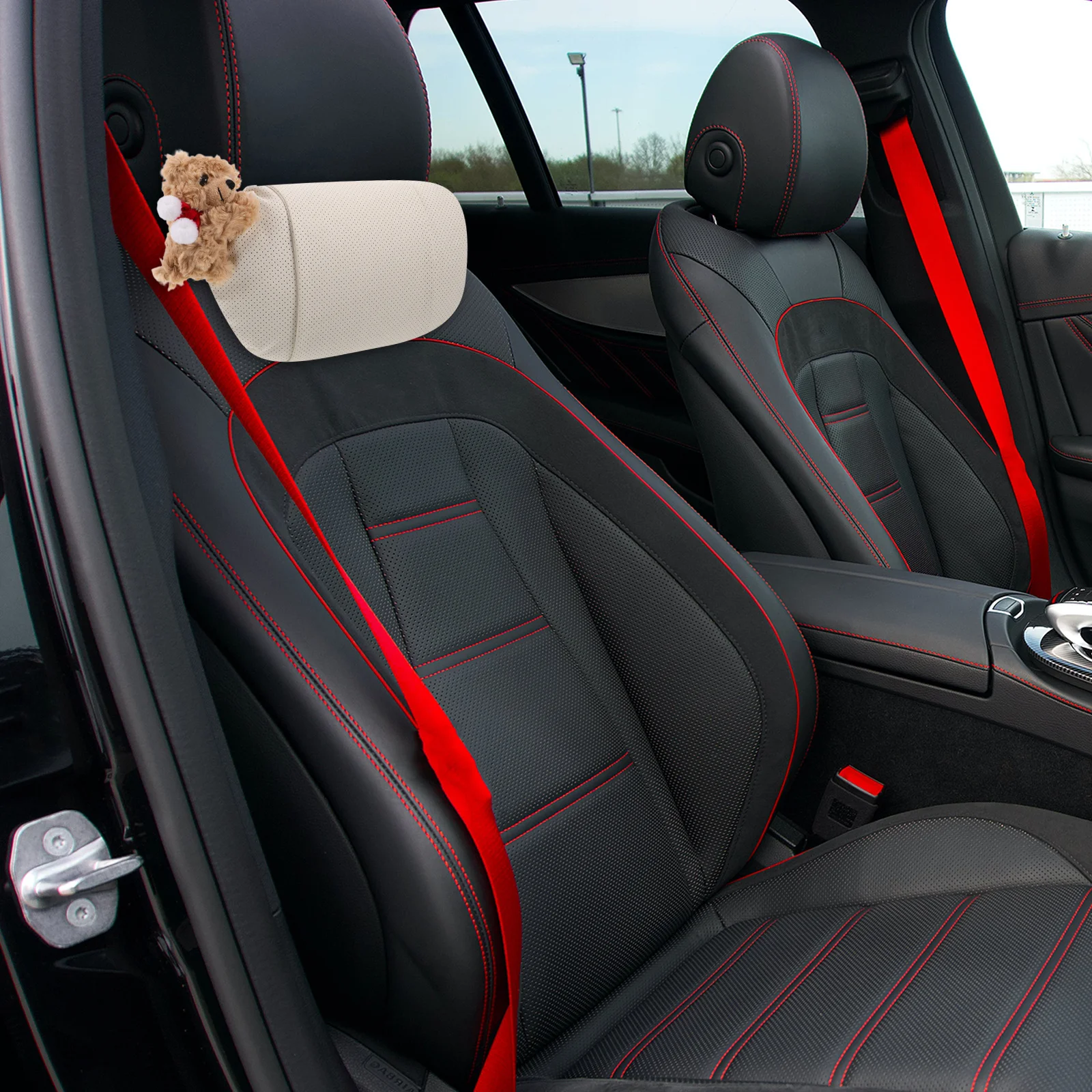 

White Ergonomic Car Headrest Pillow Neck Support Cushion Cute Cartoon Design for Travel Driving Office Chair Car Pillow for Neck