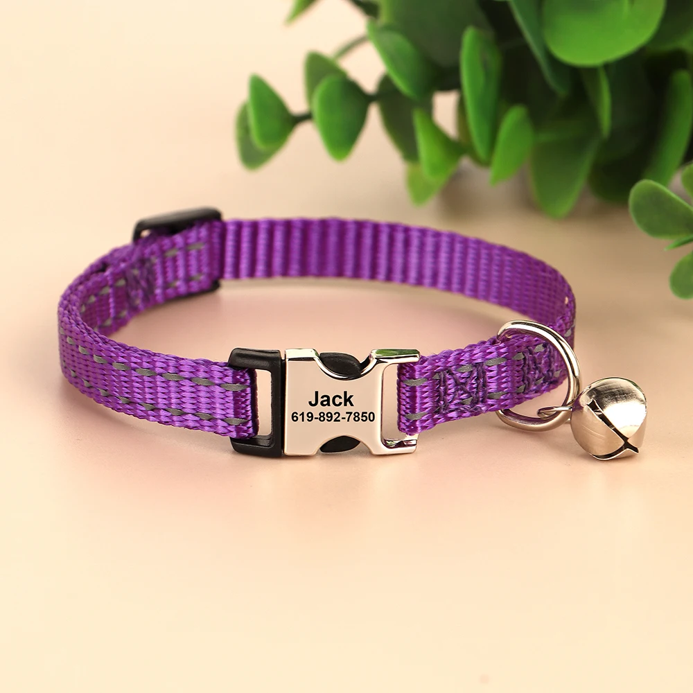 Eingraviert Individuelles Katze Kragen Reflektierende Kätzchen Welpen Halsbänder mit Glocke Personalisierte Pet Katzen Kragen Halskette Zubehör 1cm Breite – Detail 11
