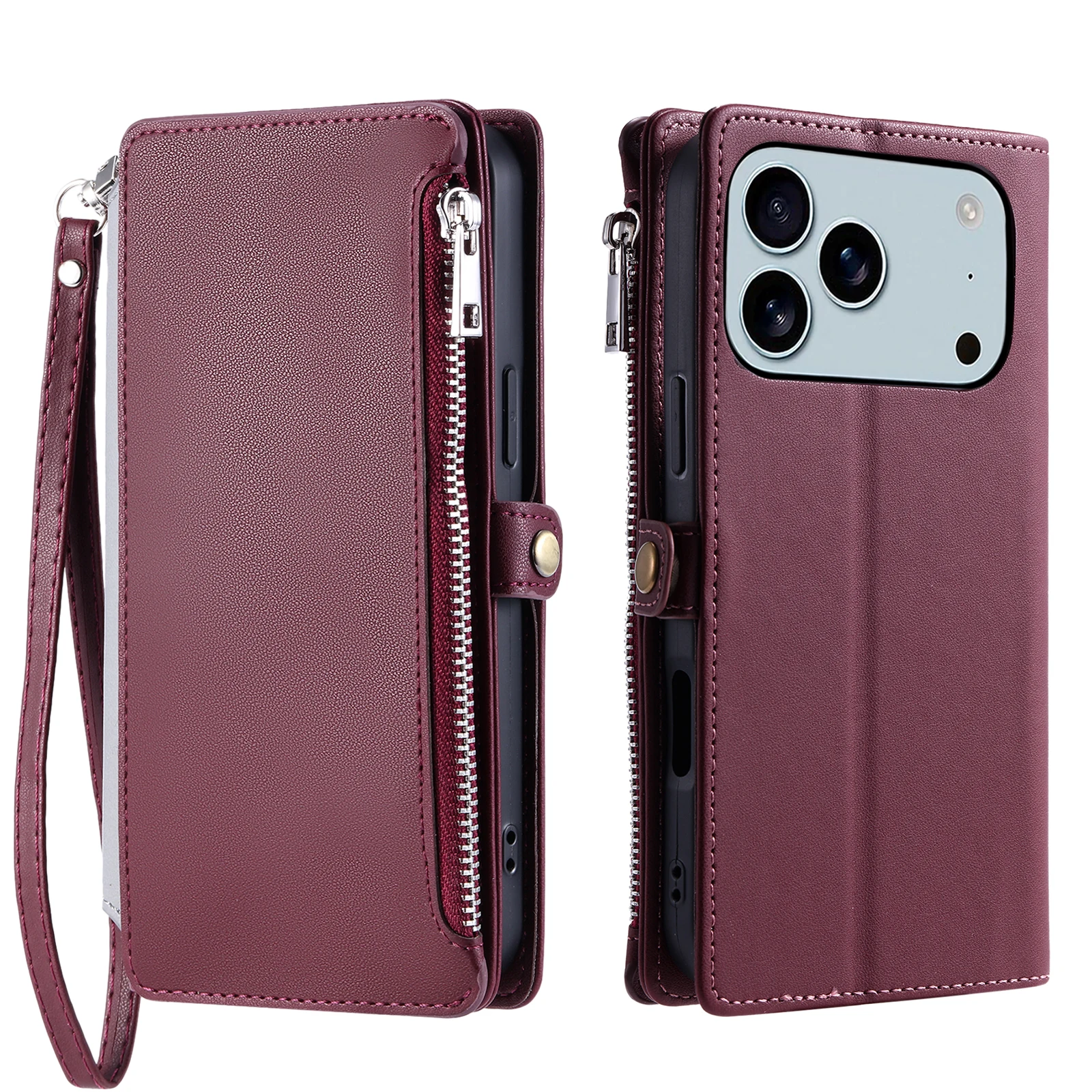 지퍼 카드 슬롯 지갑 가죽 플립 케이스 아이폰 17 프로 맥스 에어 16 15 플러스 14 13 12 11 SE 2022 폰 커버 핸드 스트랩 커버