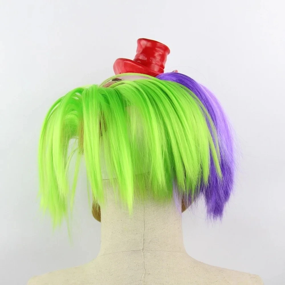 Gruselige Clown-Maske mit lila grünen Haaren, Horror-Lächeln-Gesichtsmaske, gruseliges Clown-Kostüm, Halloween, Huanted House Prop