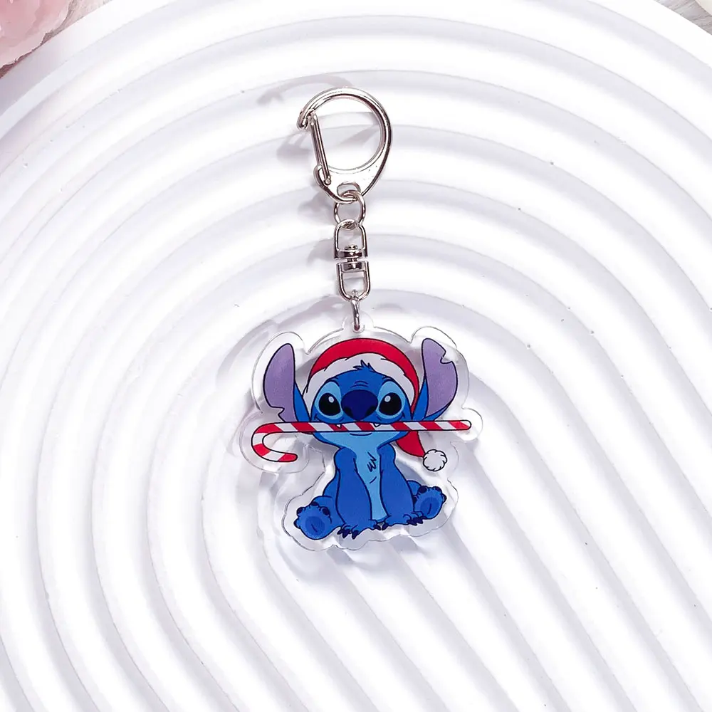 ديزني غرزة عيد الميلاد العصرية سلسلة مفاتيح مصنوعة من الأكريليك اكسسوارات حقيبة سحر لطيف على ظهره قلادة الإبداعية حلقة رئيسية هدايا للأصدقاء