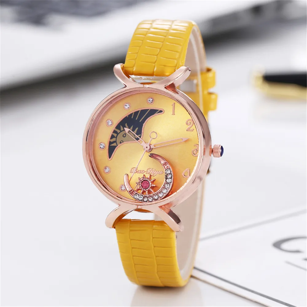 

Fashion Moon Watch Women Yellow Watches Elegante Rhinestone Quartz Wristwatches Ladies Best Gifts Montre Femme zegarki damskie