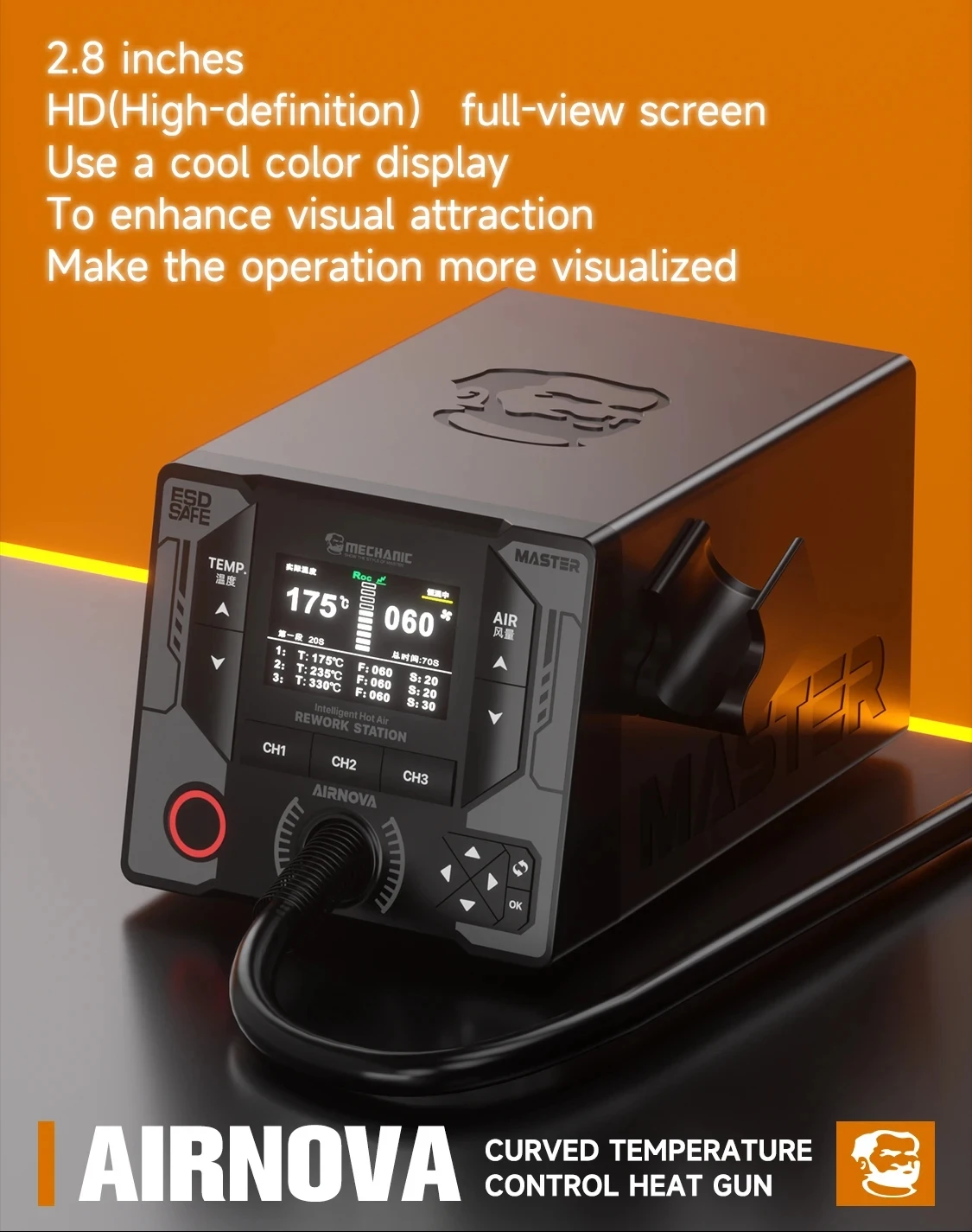 Mechanic AIRNOVA 1200W Intelligent Curved Temperature Control Hot Air Gun Rework Station For Phone BGA IC PCB Soldering Repair