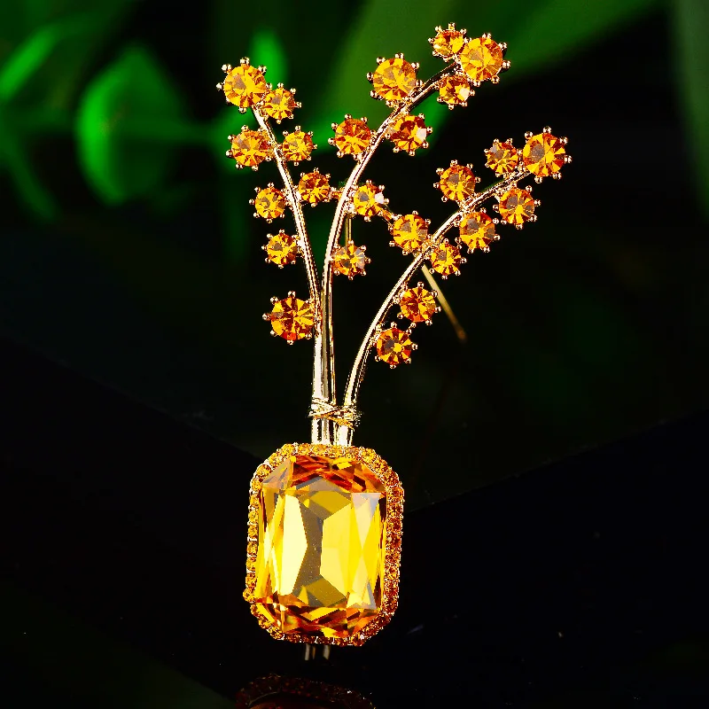

Korean Fashion Elegant Retro Imitation Crystal Vase Brooches Creativity Tree Model Broochpin for Women Clothes Accessori Jewelry