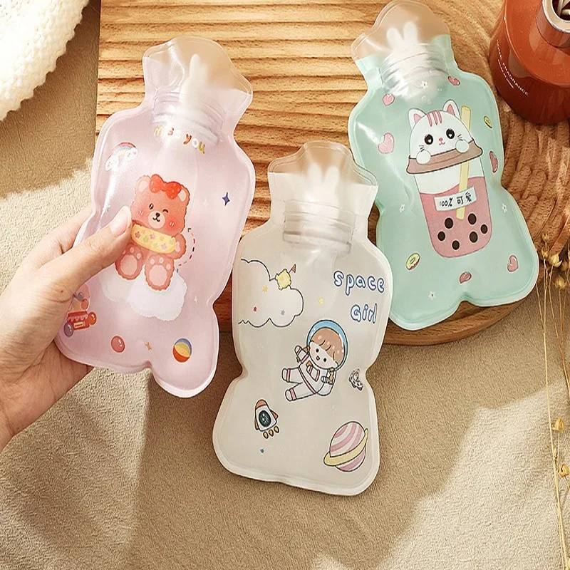 1pcs Portable Safe Hot Water Bag Cute Girl Heart Relaxing Transparent Warm Water Bottle Household Mini PVC Material Hand Warmer