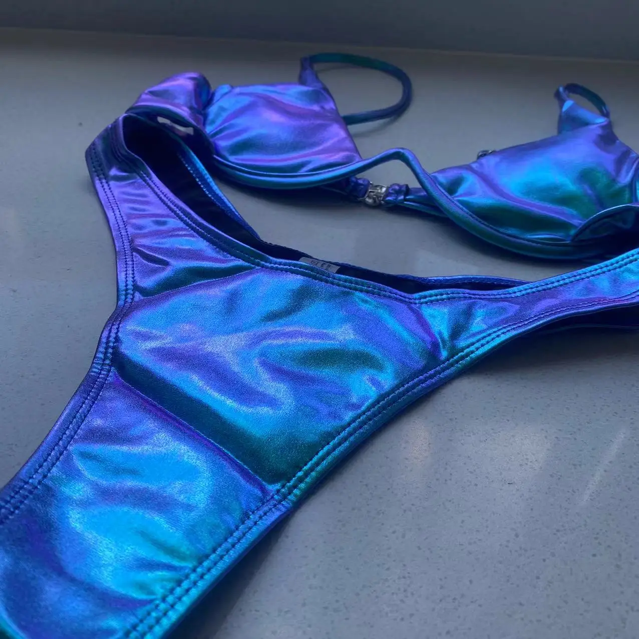 Sexy Triangle Bikini 2022 holographic Blue Push Up Extreme Thong Swimwear Brazilian Bandage Bathing Suit Swimsuit Micro Biquini