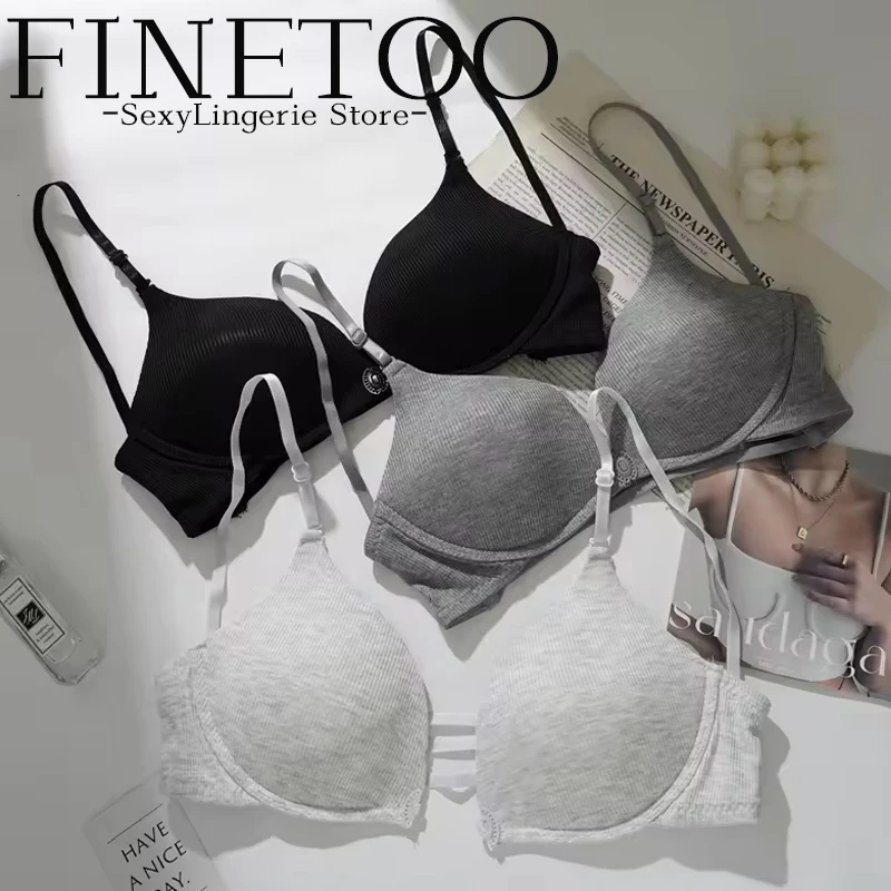 FINETOO Front Closure Small Bust Gathered Bra For Women Solid Color No Wire Comfortable Brassiere Hollow Breathable Lingerie New