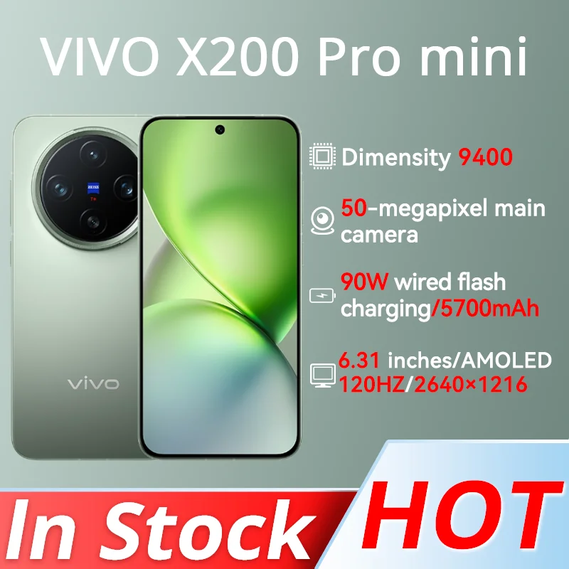 كاميرا خلفية VIVO X200 Pro Mini 6.31 بوصة 120 هرتز AMOLED الأبعاد 9400 50 ميجابكسل Sony LYT-818 5700 مللي أمبير 90 وات SuperVOOC NFC OTA OTG