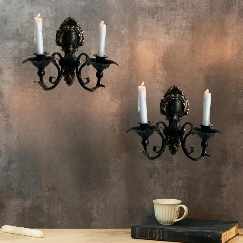 Iron Antique Wall Mounted Candlestick Nostalgic Wall Decoration Nordic Style Home Wall Light Luxury Decoration Candle Holder