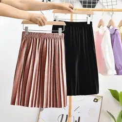 Children's Pleated Skirt Girl's Velvet Half Skirt Baby'S Medium Length Skirt Autumn Winter Korean Medium To Large Kids Skirt