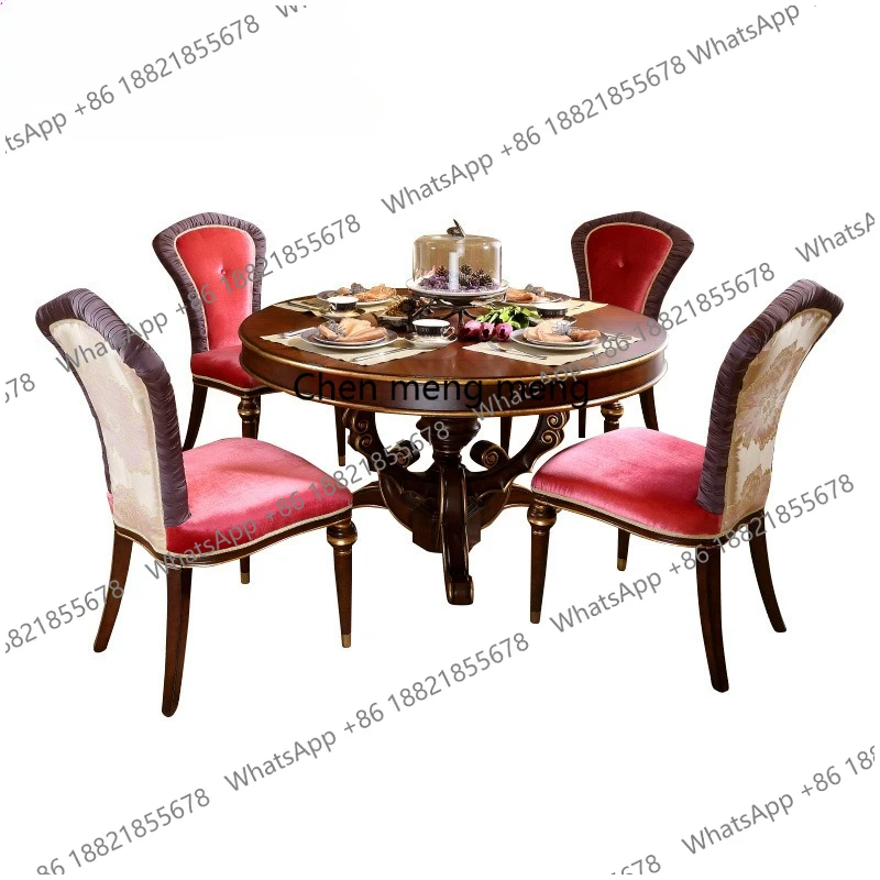 

European luxury dining table and chair combination French solid wood hand-carved dining table restaurant furniture