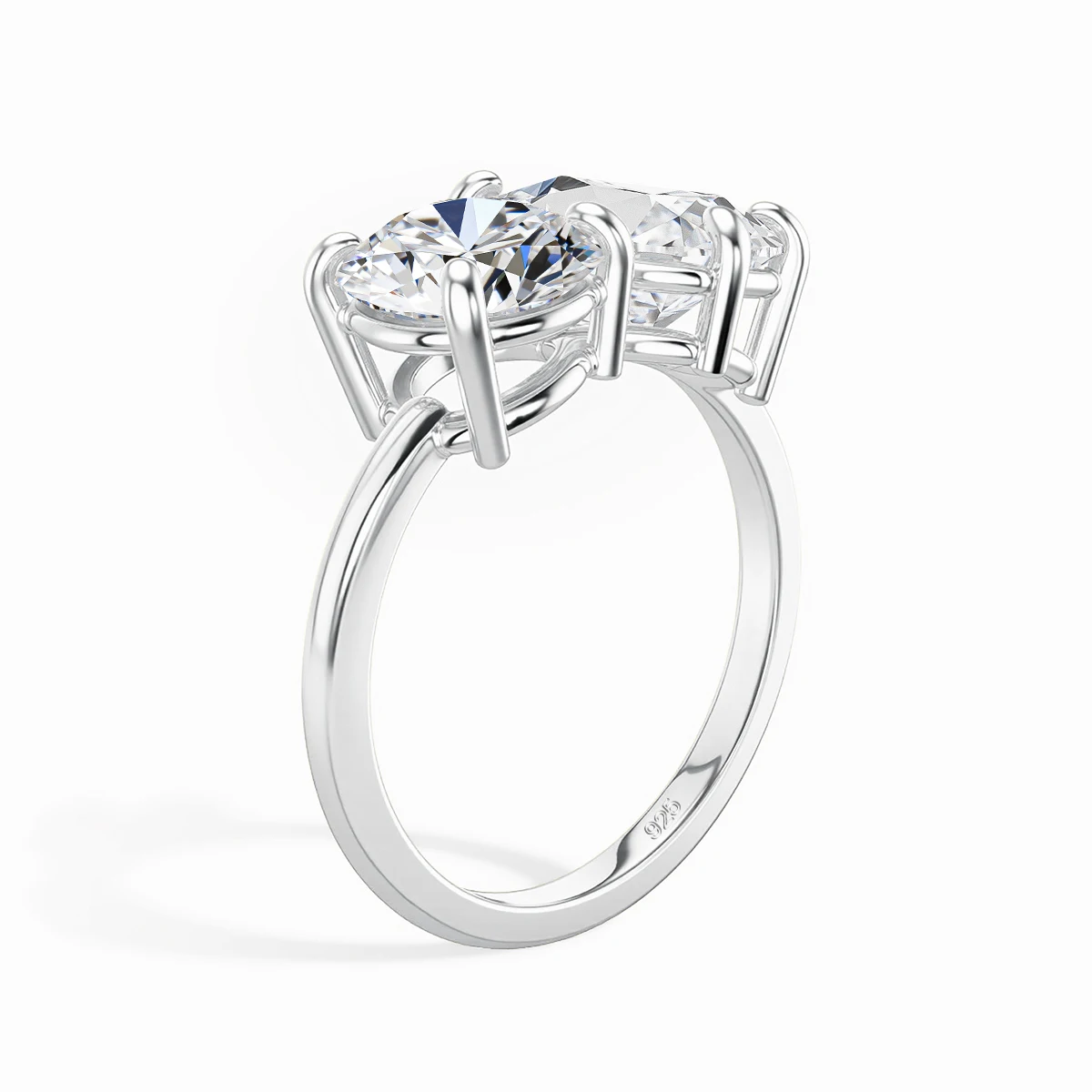 Runder Birnenförmiger Moissanit-Diamantring für Damen, Zweisteinige Eheringe, 925 Silber, 18k Vergoldet, Verlobungsschmuck – Detail 9