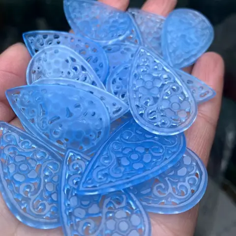 2pc Natural Blue Jade Emerald Hollow Out Ruyi Flower DIY Pendants Earrings Jadeite Jewellery Accessories Amulet Women