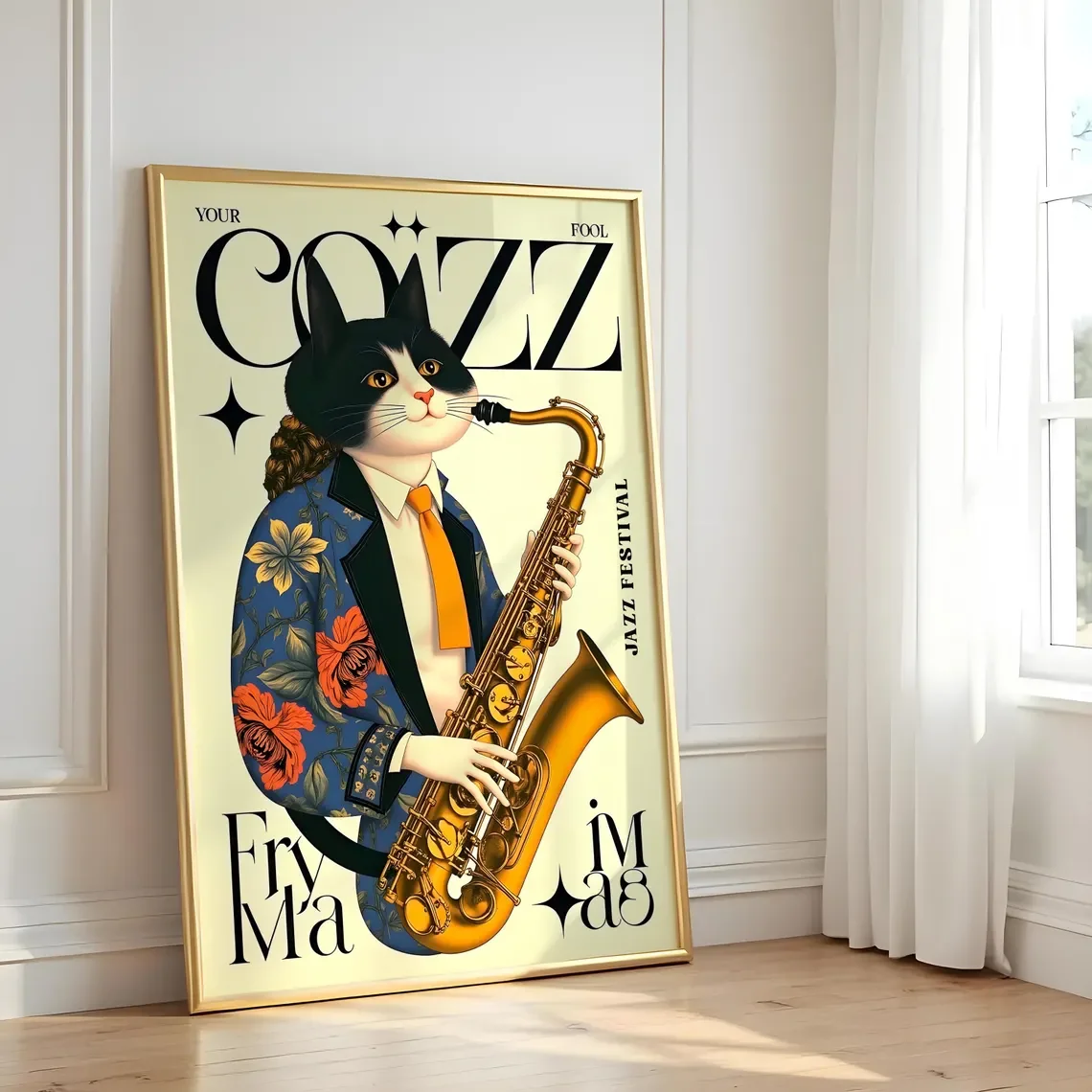 Jazz Cat Print, Fun Vintage Music Poster, Gift For Music Lover, Cozy Kitchen Decor, Unique Wall Art, Popular Right Now
