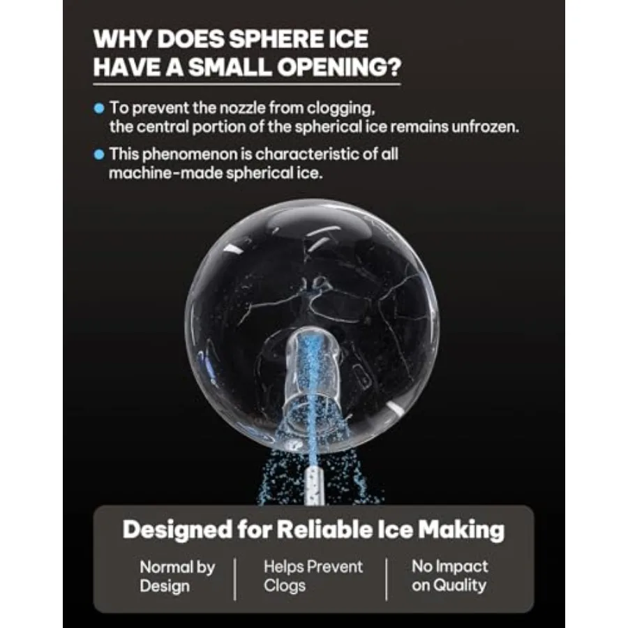 Countertop sphere ice maker for whiskey: clear crystal ice balls, slow-melting, rapid sphere technology, one-click self-cleanin