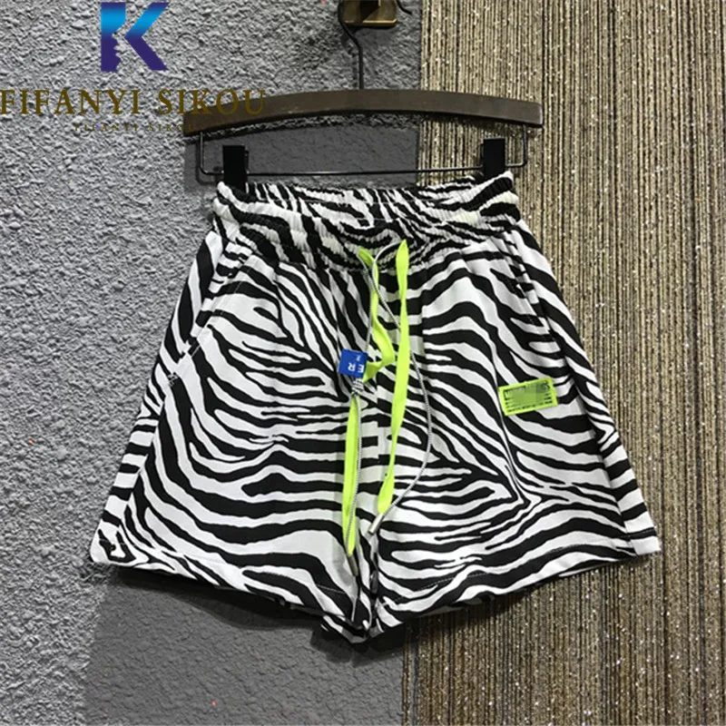 

Zebra Print Shorts Women Streetwear Fashion Loose High Waist Wide Leg Pants Female Elastic Waist Casual Summer Shorts 2022 New