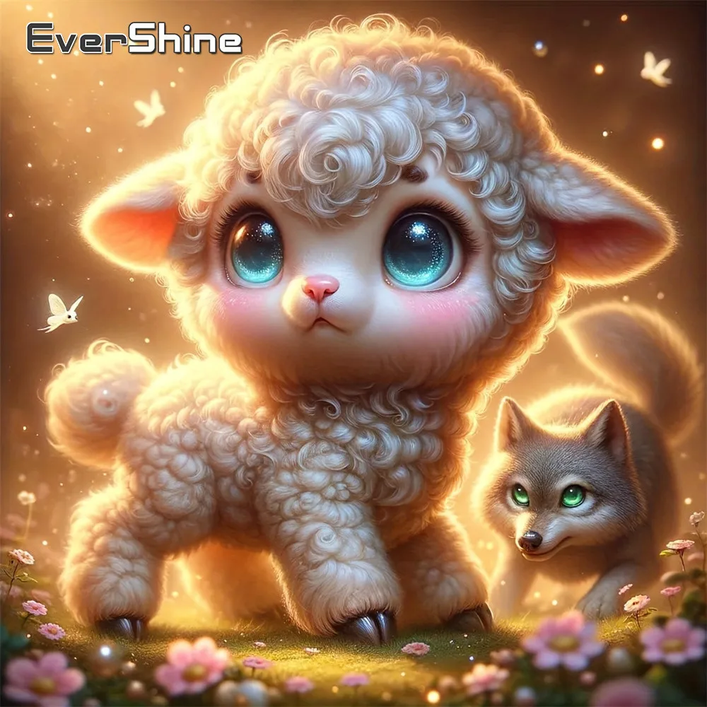 

Алмазная мозаика Evershine: Картина с животными из страз, вышивка, овечка, полная квадратная вышивка, лиса, декор для дома