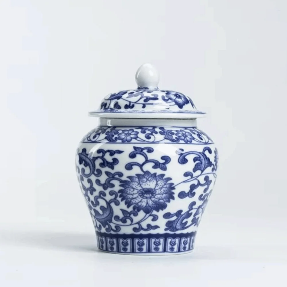 

Vintage Ceramic Tea Jar with Sealed Lid Chinese style Food Storage Container Moisture-proof Large Capacity Coffee Canisters