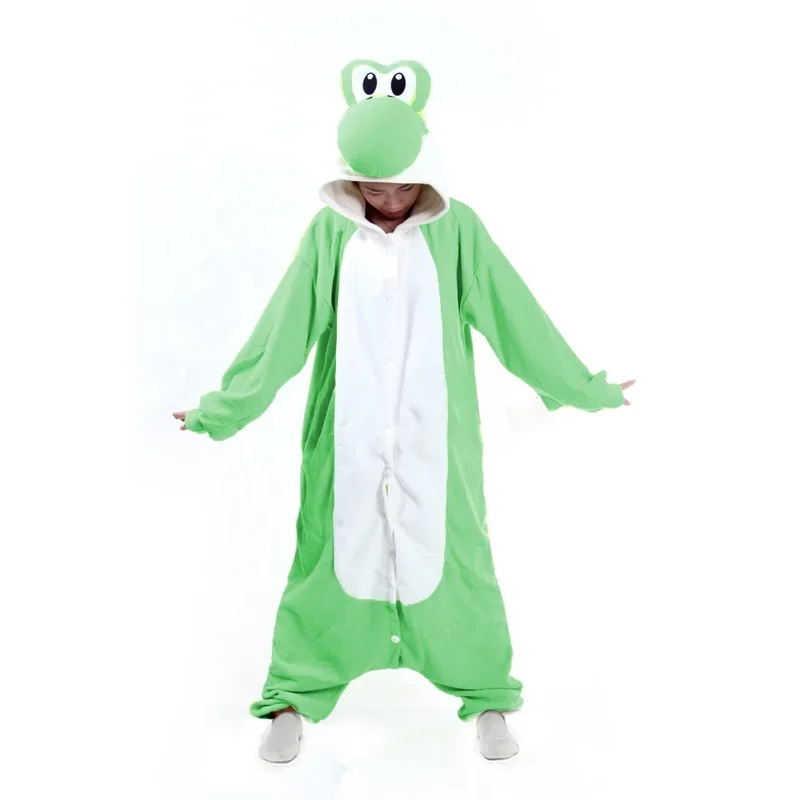 2025 Women Pajamas Yoshi Kigurumi for Halloween Cosplay Costume Fleece Christmas One-Piece Full Body Sleepwear Cartoon Onesie