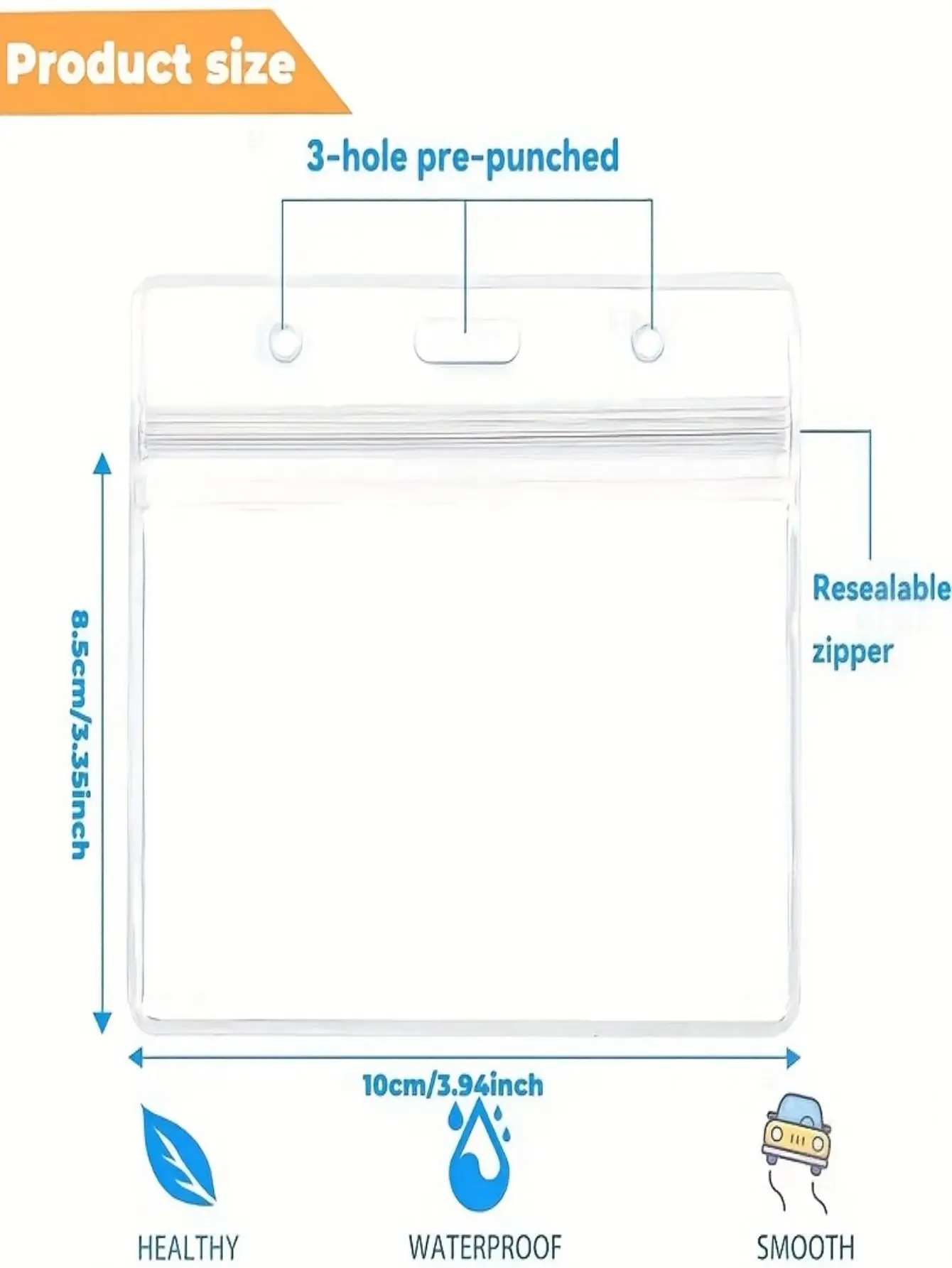 Transparent Waterproof Name ID Card Holder with Lard Plastic ID Card Holder with Re-sealable Zipper and Plastic Clip for Office