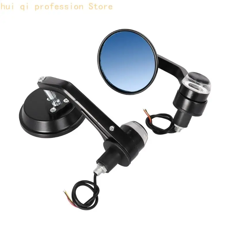 Motorrad-Lenker-Seitenspiegel mit Lichtgehäusen, 7/8-Zoll-Lenkerendpaar für Pendler und Ersatzgebrauch H8WE – Detail 5