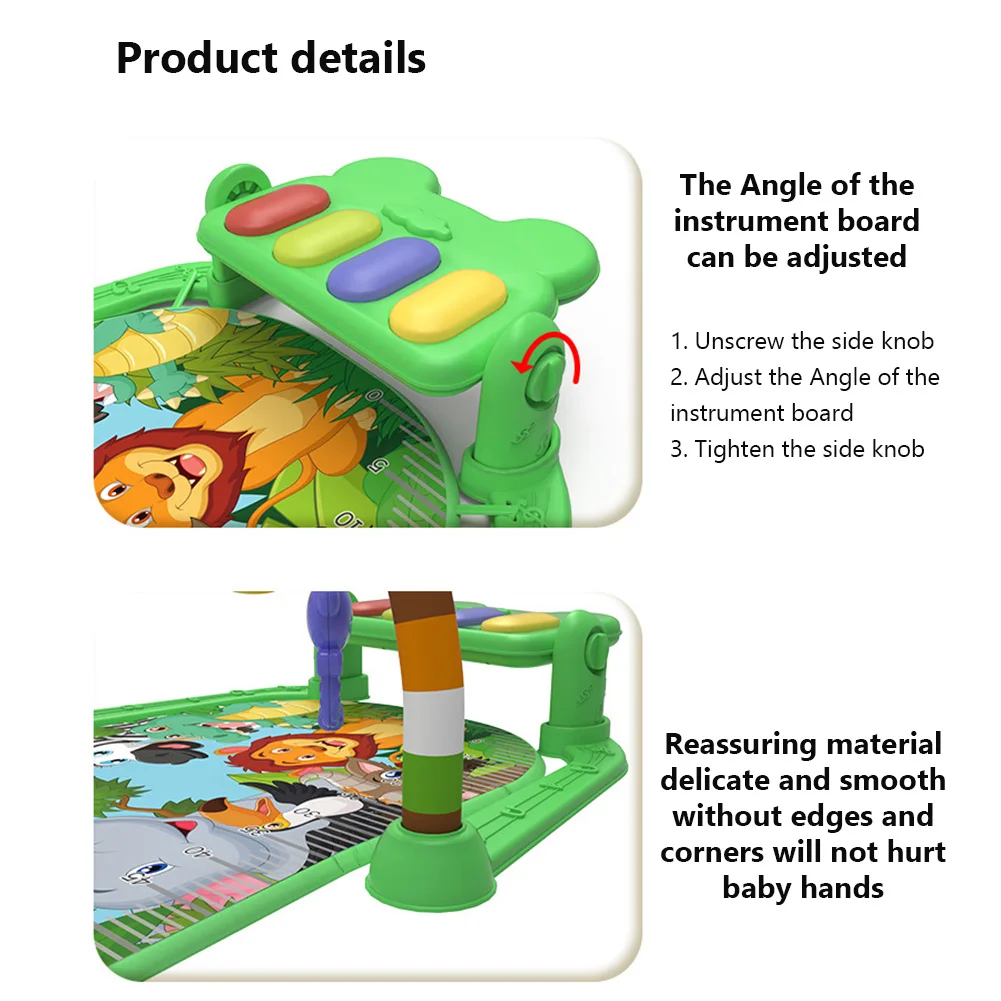 Baby Tummy Time Play Mat With Animal Pendant Baby Kicking Toy Play Piano Playmat Activity Gym For Newborn Infant Gifts