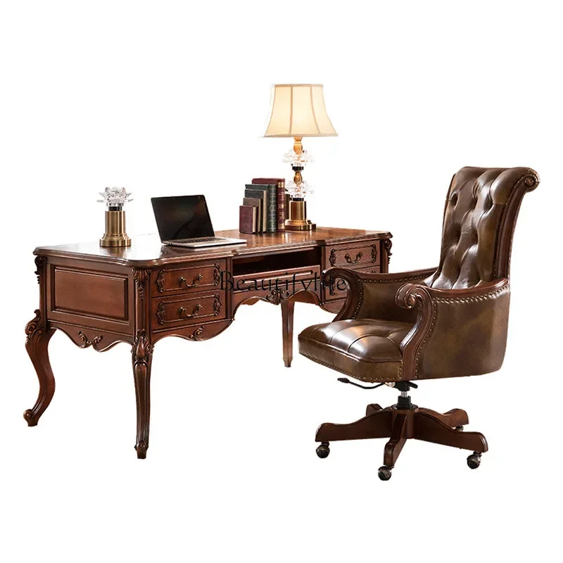 

American country home computer desktop table bedroom retro European solid wood writing desk