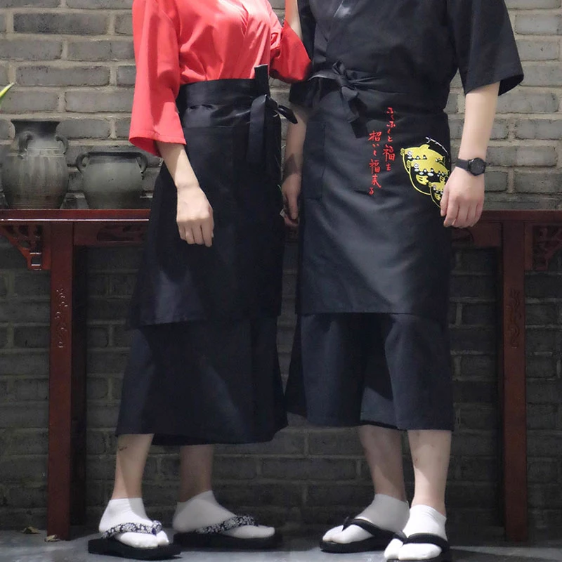 Japanese Chef Apron Unisex Embroidery Half Apron Sushi Shop Restaurant Waiter Work Uniform Cuisine Izakaya Kitchen Chef Overalls