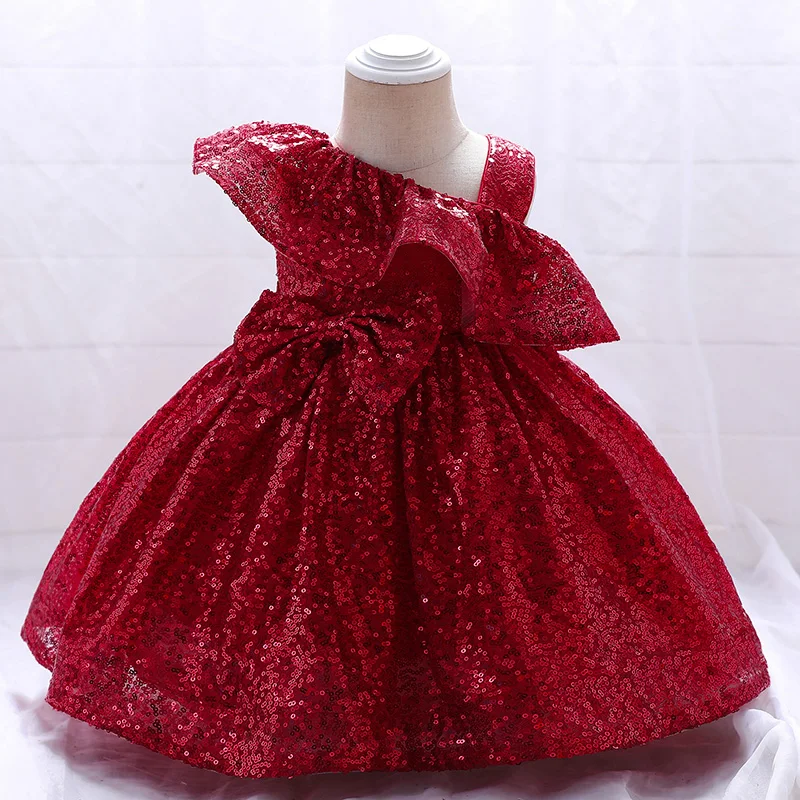Abito da compleanno da 1 anno per battesimo abito da principessa con paillettes festa in oro rosso neonati Costume da bambino vestiti per bambina