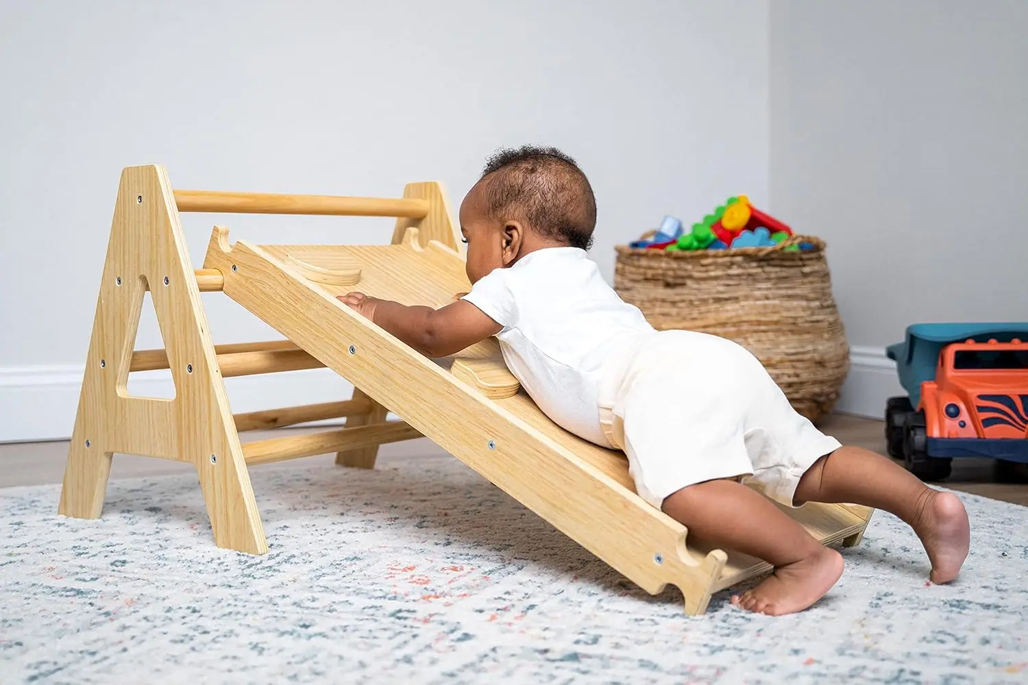 Ensemble d'escalade Montessori 5 en 1 en érable, salle de sport d'escalade pour bébé, échelle triangulaire pliable, rampe d'escalade, grimpeur d'arc, toboggan, Ro