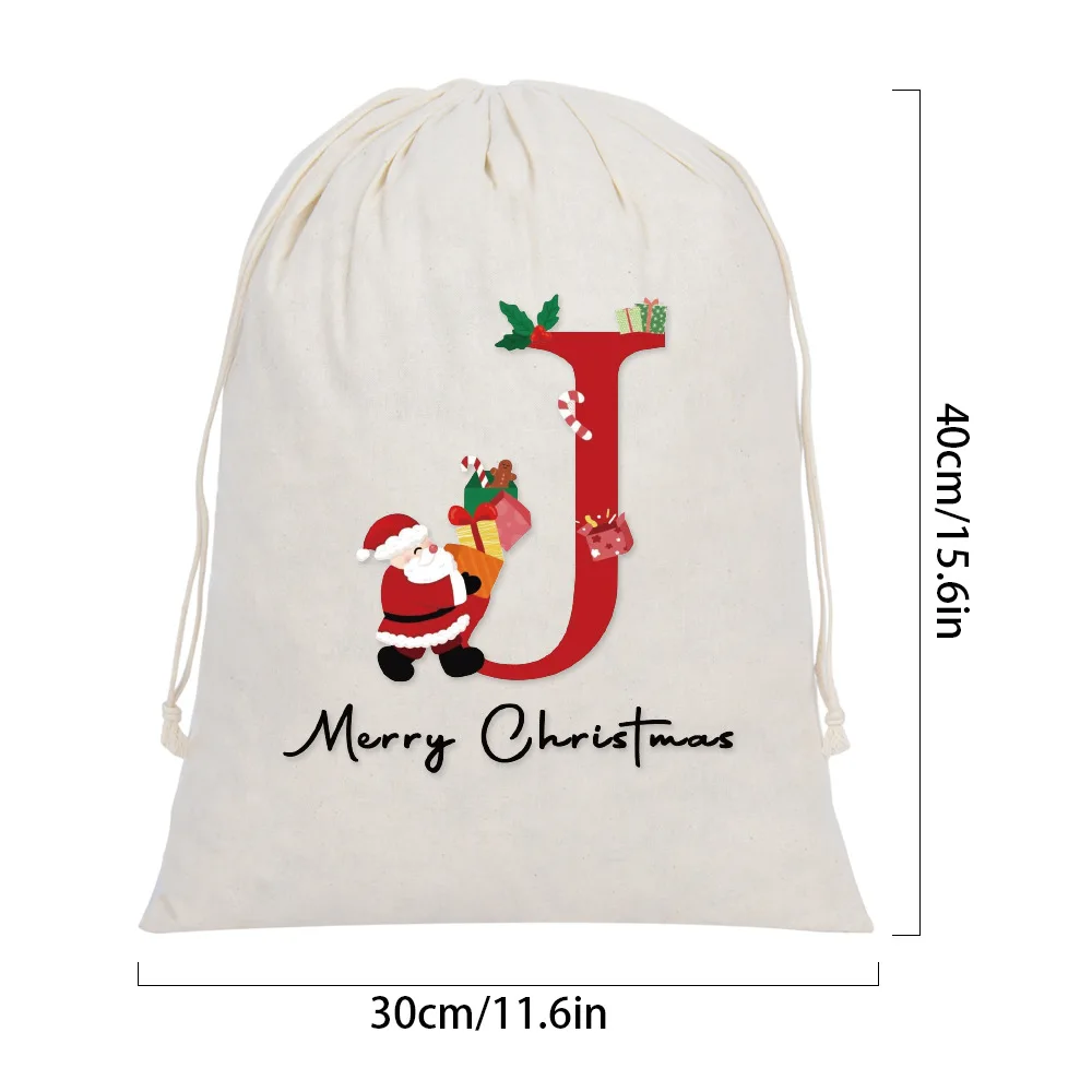 10pcs/Lot 30*40cm Santa Claus Letter Cotton Fabric Bag Big Draw String Bags Christmas Gift Storage Pouch