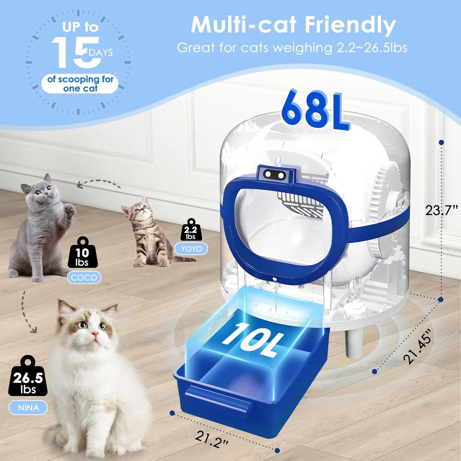 Self Cleaning Cat Litter Bo Automatic Cat Litter Box Large Capacity Suitable for Multiple Cats APP Control/Low Noise/Safety