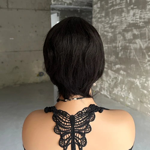 Imagen 2 del producto Pelucas cortas de cabello humano corte Pixie peluca recta bresillienne para mujeres negras pelucas hechas a máquina con flequillo peluca barata