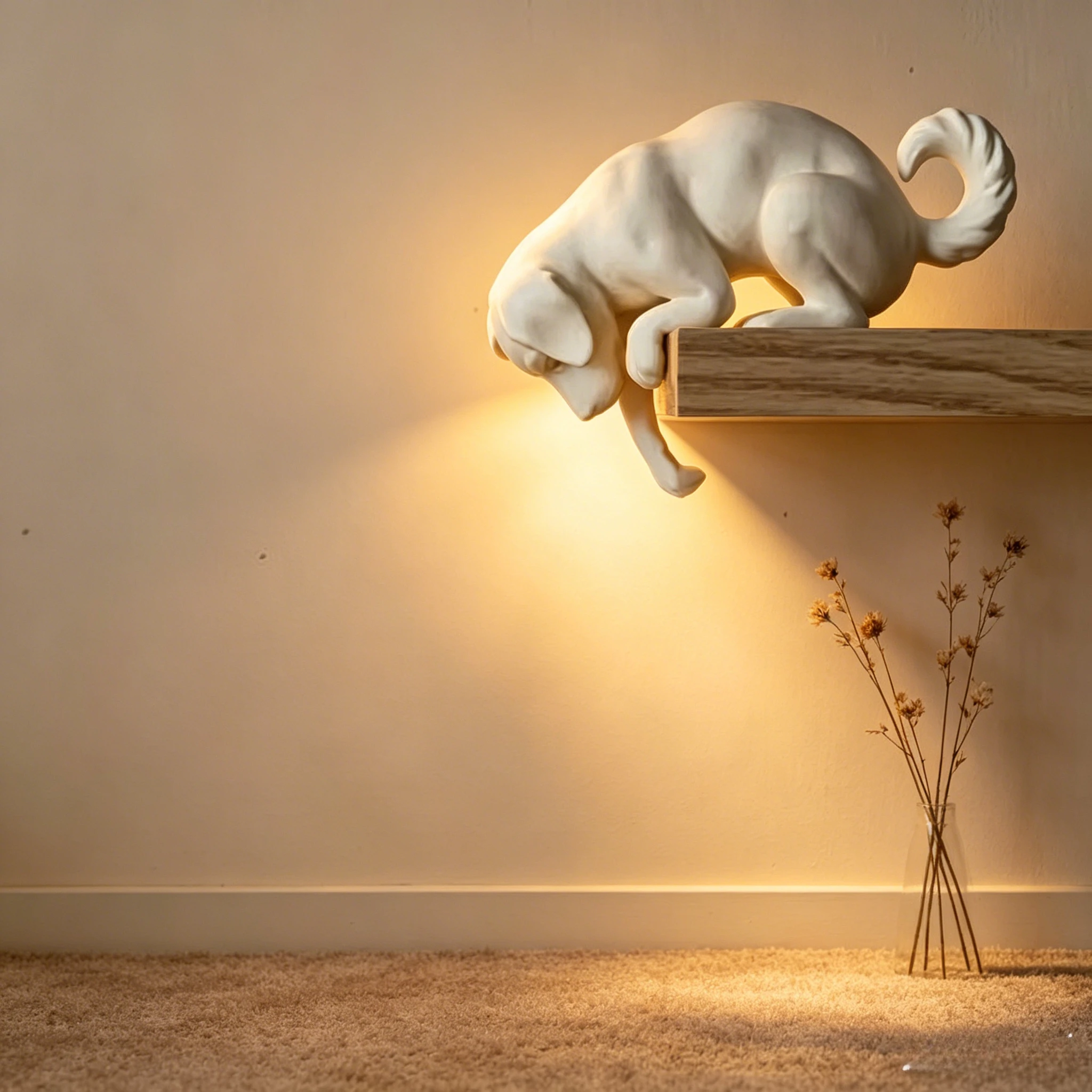 2026 Newest 3D Printed White Shelf Sitter Dog Figurine Cute Hanging Puppy Statue Minimalist Bookshelf Edge Home Decor Ornament