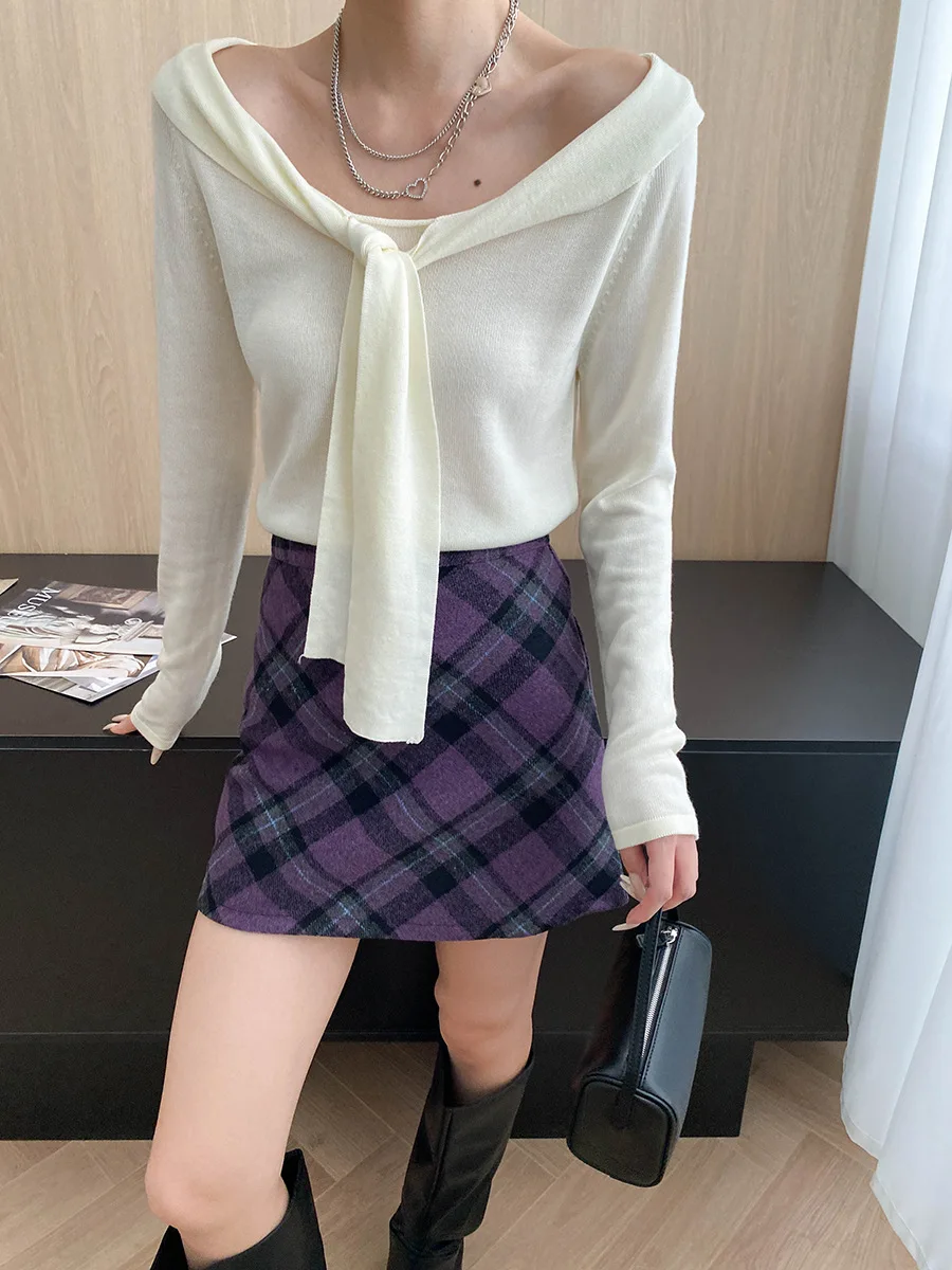 Weiche und geschmeidige Atmung, elegantes Temperament, Schal im Marine-Stil, gefälschter zweiteiliger Strickpullover mit großem Ausschnitt