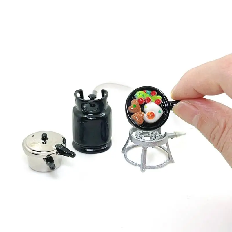 1/12 casa de bonecas conjunto de utensílios de cozinha mini fogão a gás ovo frito panela de pressão modelo casa de bonecas brinquedos de cozinha criança fingir jogar brinquedo