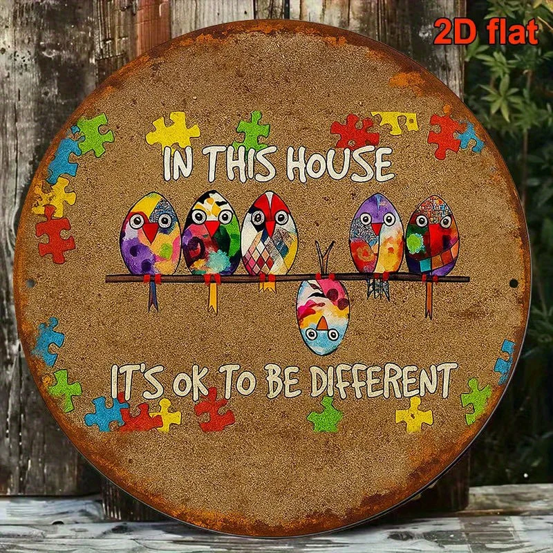 Tin Sign - In This House It's Ok To Be Different Print Vintage Durable Metal Plaque Wall Decor, Home Office Bar Man Cave Wall Ar