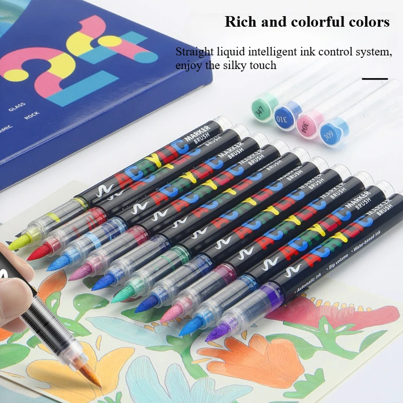 12/24/36/48 Color Straight Liquid Acrylic Marker Set Bright Colors for Hand-painted Graffiti Handmade DIY Decoration