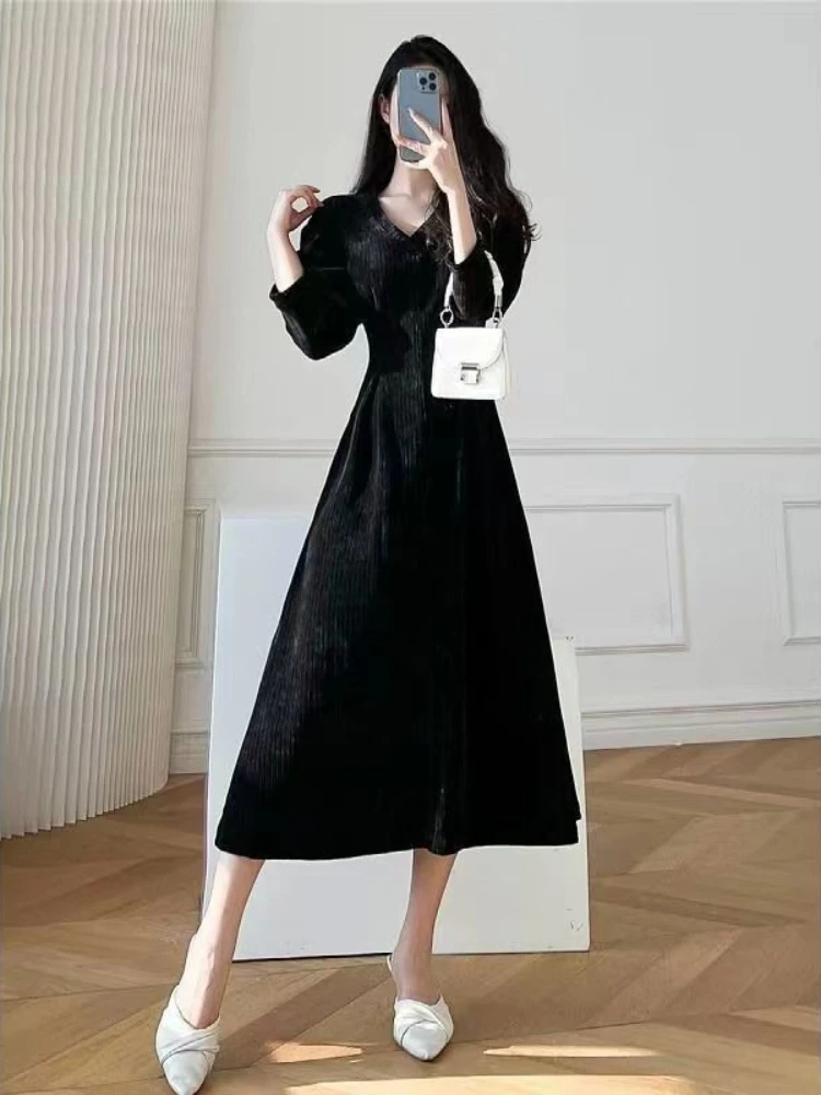 Vestidos de fiesta de ganchillo para mujer, tendencia esencial, fresco, Retro, Otoño Invierno, elegante, informal, Harajuku, graduación, vestido de punto liso para mujer