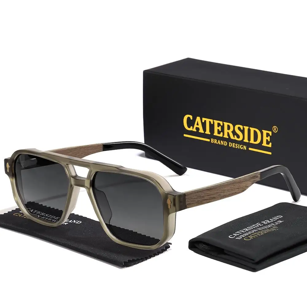 CATERSIDE Modische polarisierte Sonnenbrille für Herren, Holzbeine, flaches Doppelbrücken-Design, Sonnenbrille für Damen, Outdoor-Sommerbrille – Detail 20
