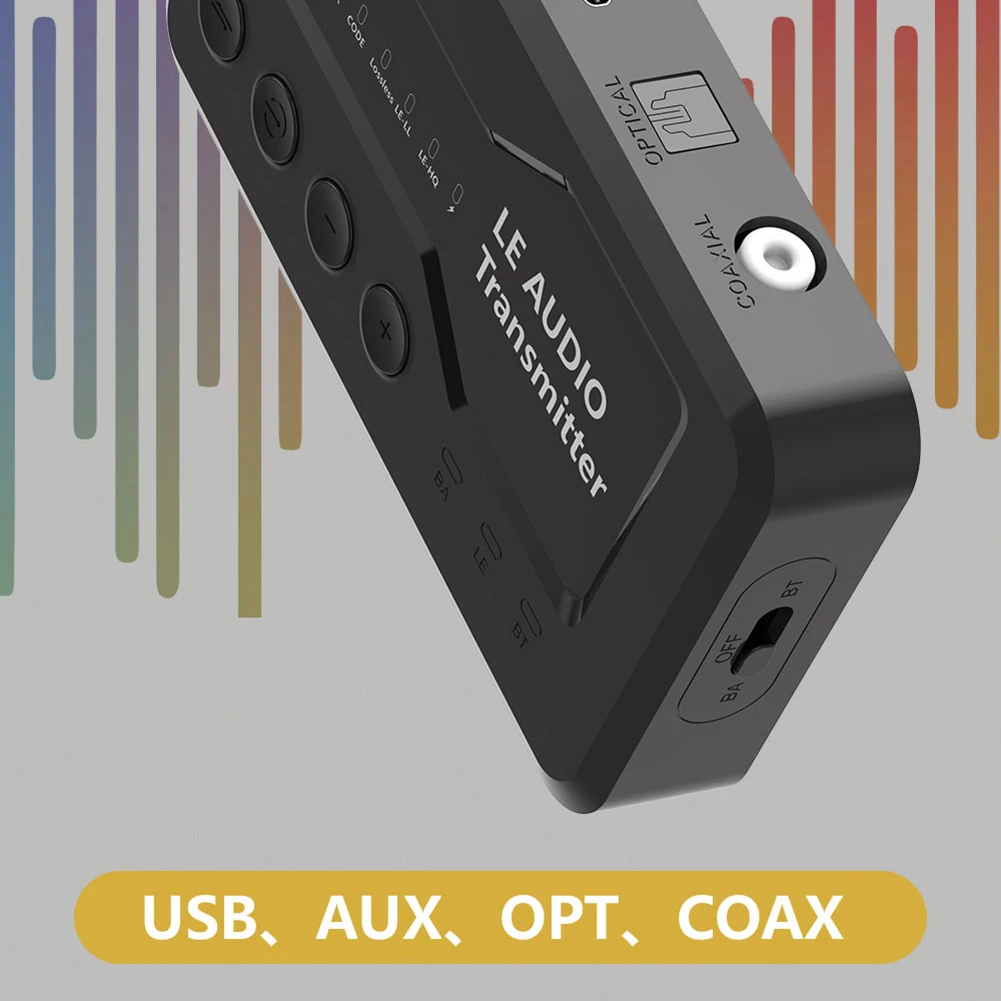 LE Audio Bluetooth 5.3 เครื่องส่งสัญญาณไร้สาย LE อะแดปเตอร์เสียง USB/AUX/Opt/Coax สําหรับเล่นเกมดูเพลง