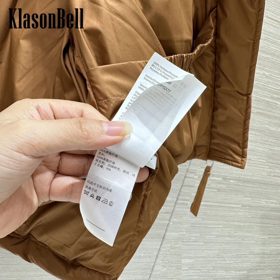 8.26 KlasonBell Women\'s 2024 Autumn Winter New Letter Leather Brand Quilted Down Vest Hooded Detachable Drawstring Hem Coat