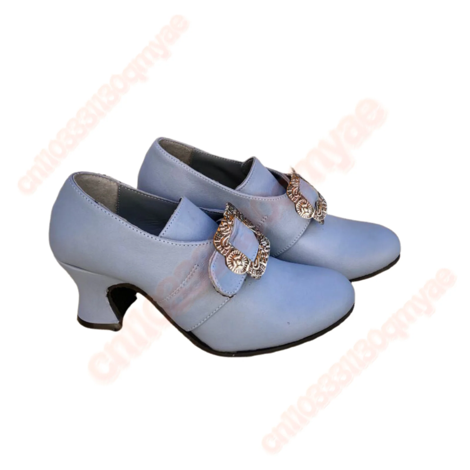 Medieval Women Shoes Loafers Dress Shoes with Metal Square Buckle Embellishments