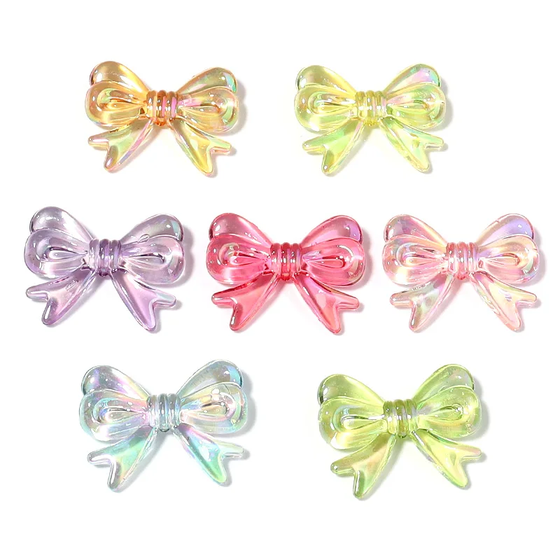 10Pcs/Lot 29×23mm Acrylic Beads Transparent Mixed Color Bow Shaped Loose Beads Diy Phone Chain Headrope Jewelry Accessories