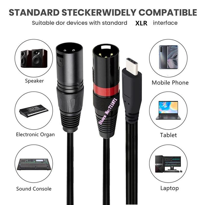 Usb Type C XLR Audio Line Cable Type Usb C XLR Audio Cable Cord Usb C Male to 2 Two Double XLR Wire Line Type Usb C CANNON Male